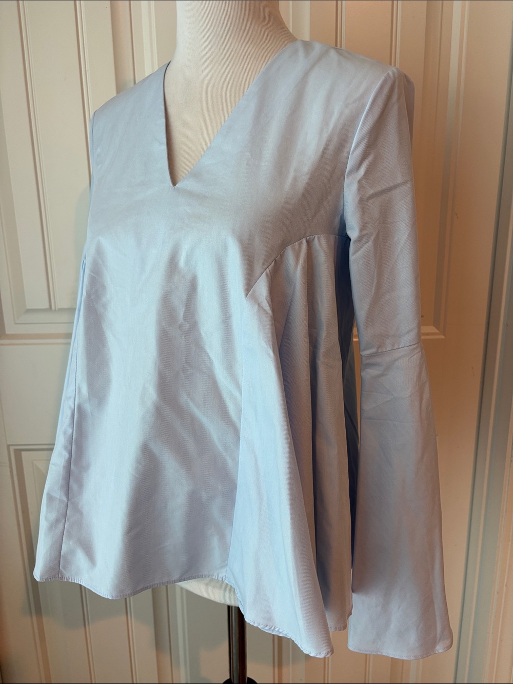 NWT Endless Rose Light Blue V-Neck Wide Bell Sleeve Peplum Blouse S
